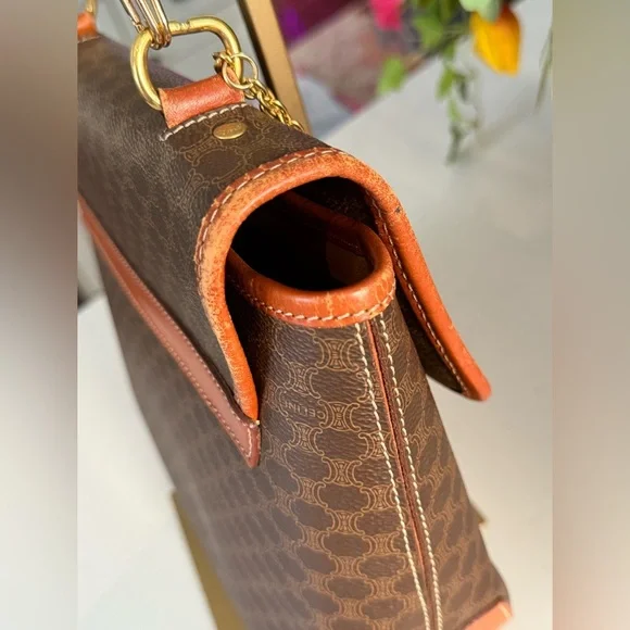 CELINE Macadam Handbag Shoulder 2way Bag & Charm w/Added Chain Strap ~ VINTAGE - Picture 5 of 16